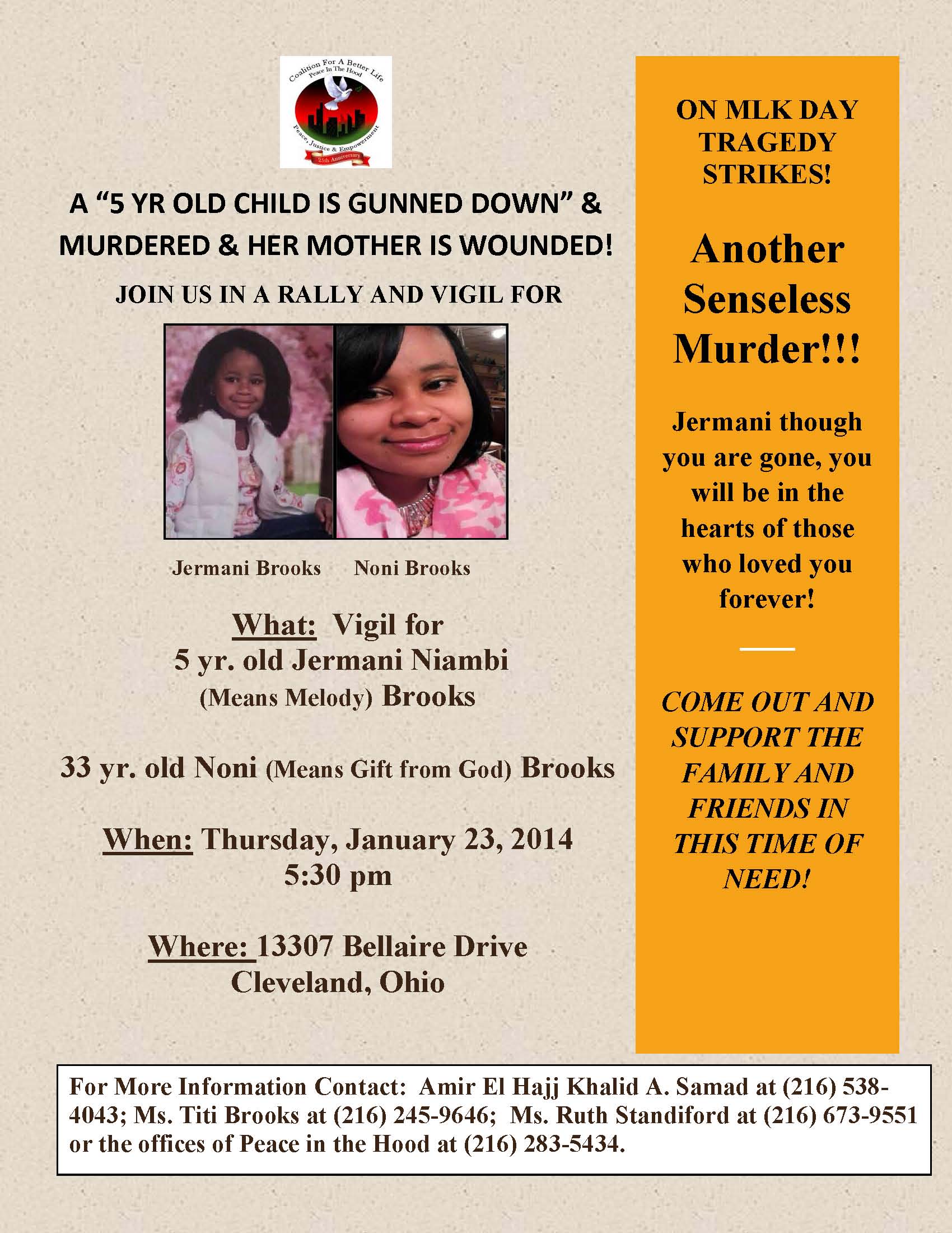 flyer for vigil for Jermani and Noni