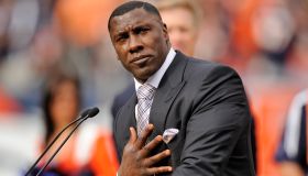 Bronco great Shannon Sharpe is honored by being put in the ring of fame during half time of the Bronco's game vs the Cleveland Browns at Invesco Field at Mile High Sunday September 20, 2009. JOE AMON/THE DENVER POST