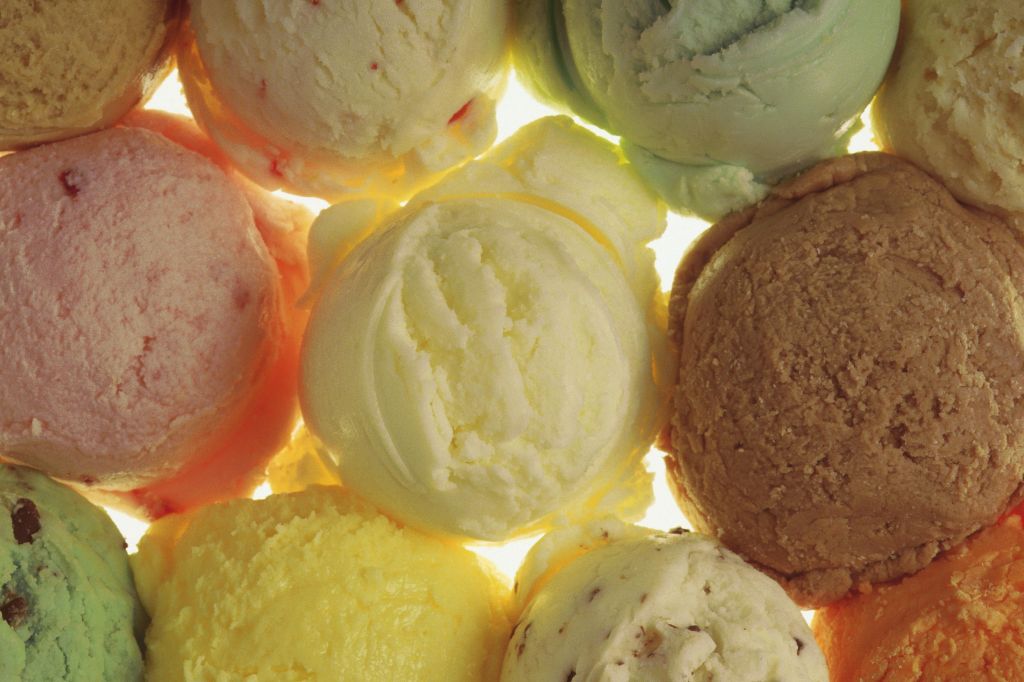 Overhead view of scoops of ice cream