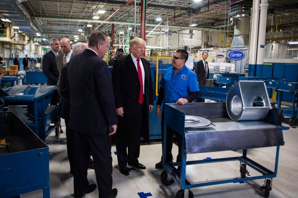 Republican presidential-elect Donald Trump and Vice President-elect Mike Pence at Carrier in Indianapolis Indiana