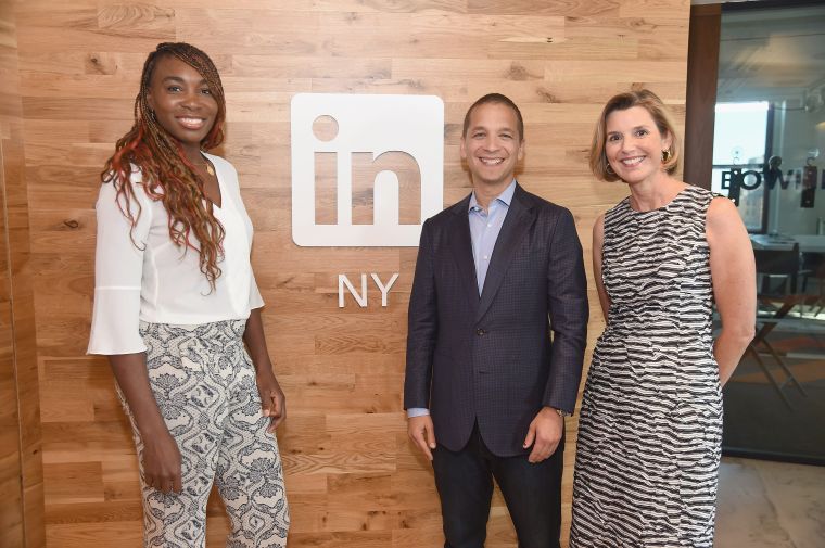 Venus And Sallie Krawcheck With LinkedIn Executive Editor Dan Roth