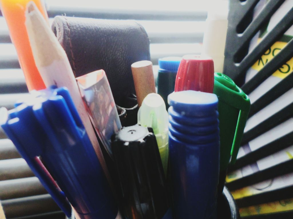 Close-Up Of Desk Organizer At Home