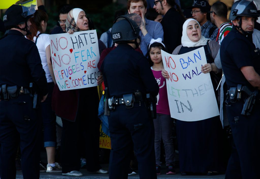 Protestors Rally Against Muslim Immigration Ban At LAX