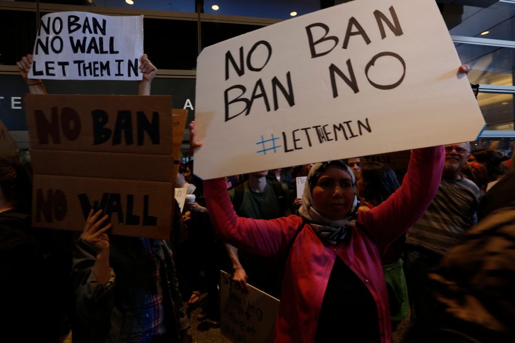 Protestors Rally Against Muslim Immigration Ban At LAX