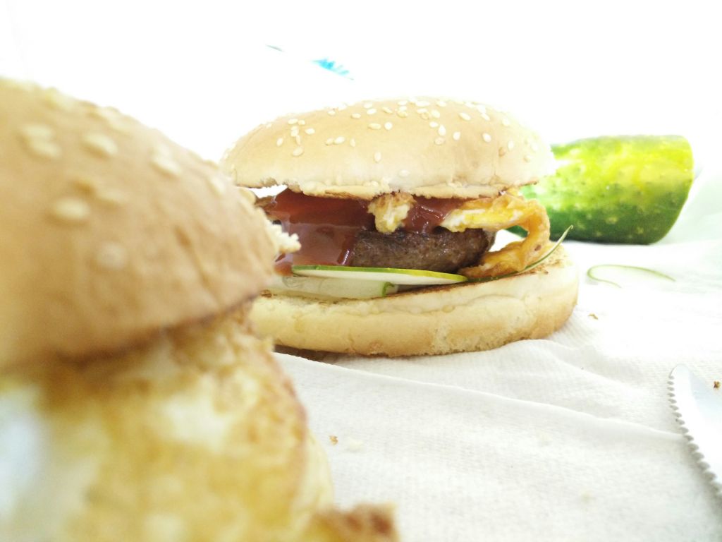 Hamburgers On Tablecloth