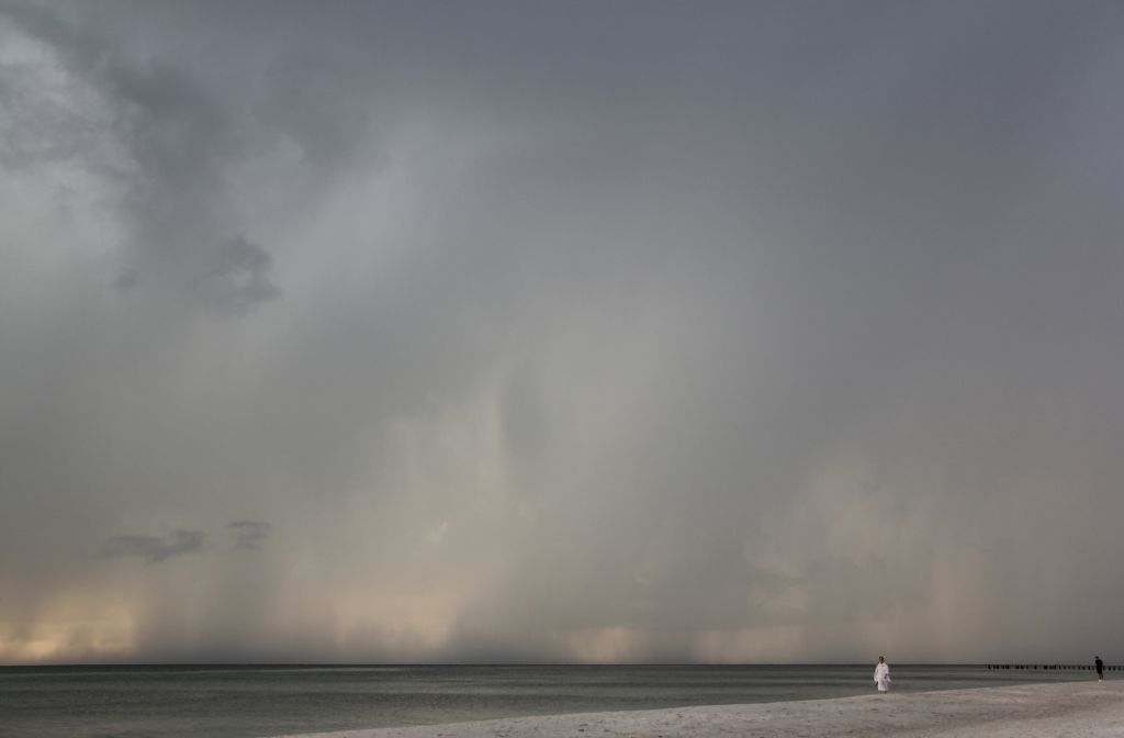 Torrential rain at the beach along the coastline