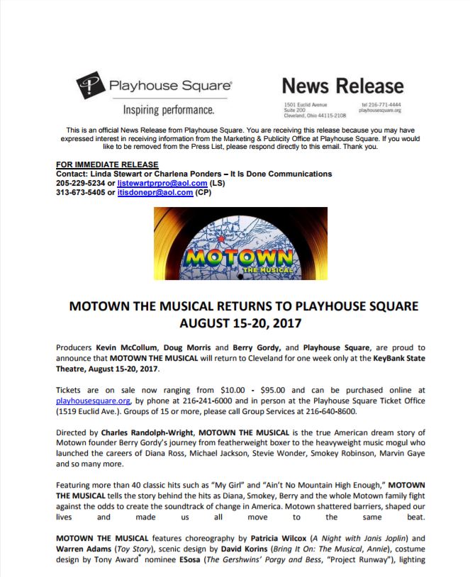 Motown the Musical Press Release
