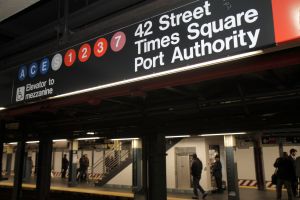 Times Square Station platform sign.