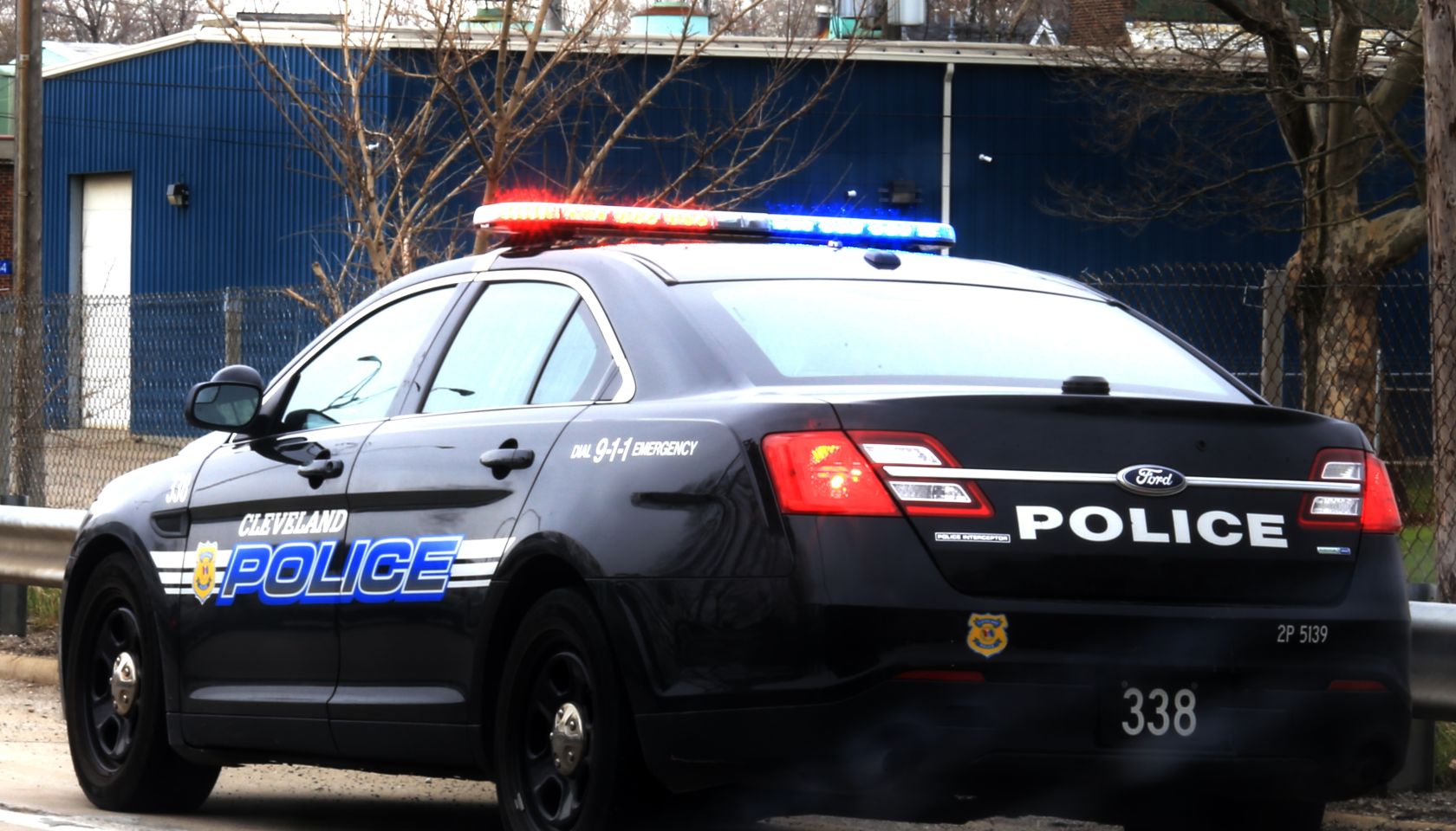 Editorial use - Clese up of a Police car with flashing lights