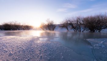 Scenic View Of Frozen Lake Against Sky During Winter