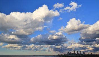 Clouds over Lake Erie with the Cleveland city skyline in he background