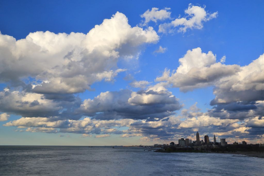 Clouds over Lake Erie with the Cleveland city skyline in he background