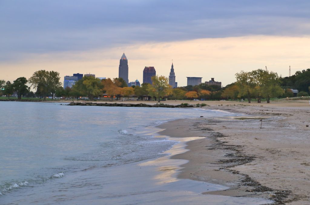 Cleveland skyline from the Lake Erie beach