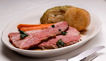 LOS ANGELES, CA - OCTOBER 19, 2012 - Corned Beef and Cabbage served at TOM BERGIN's Irish pub, on Fa