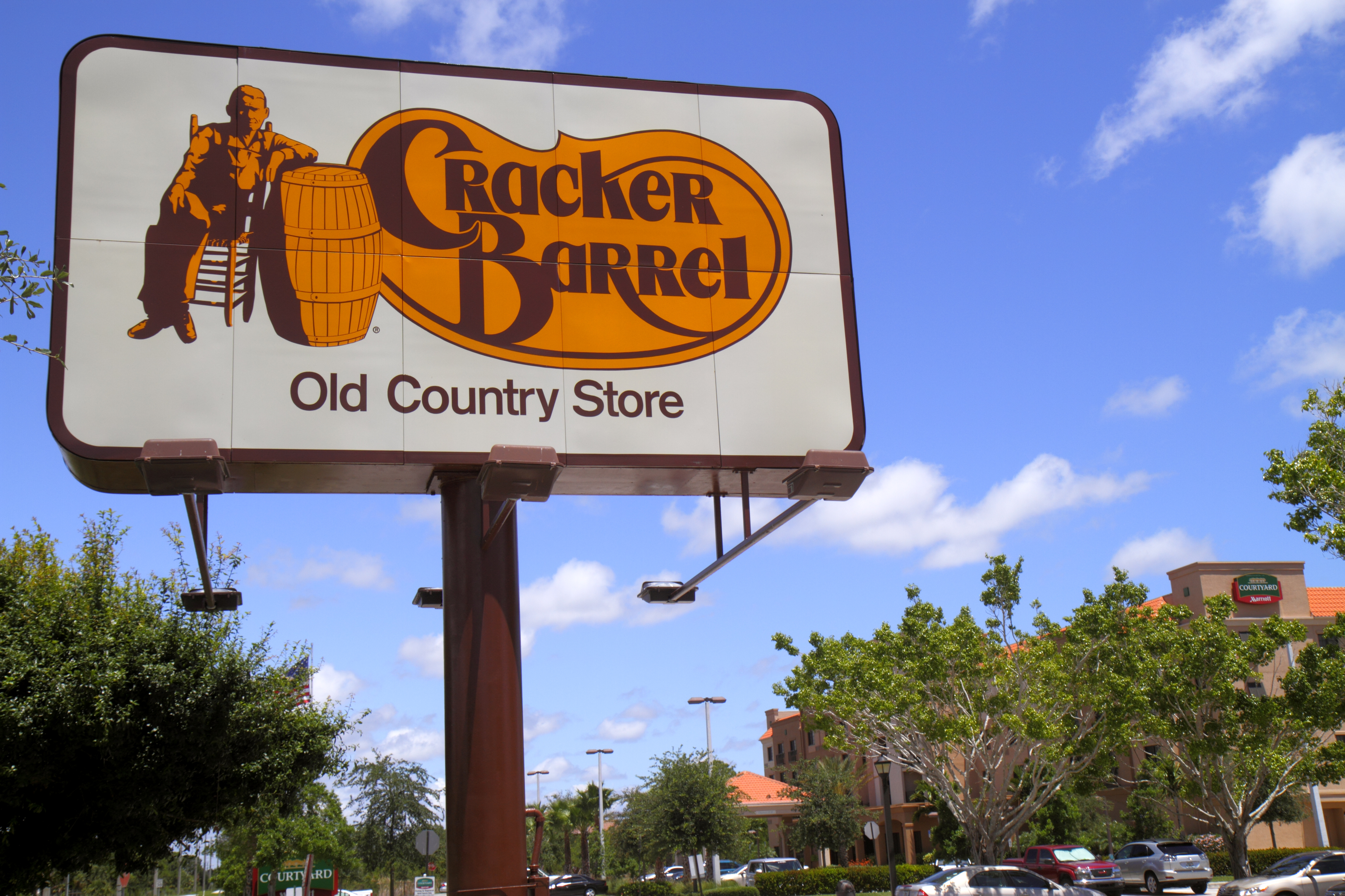 Cracker Barrel Restaurant sign.
