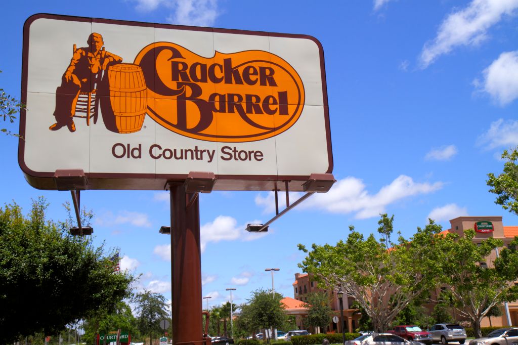 Cracker Barrel Restaurant sign.