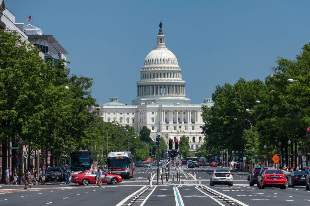 The United States Capitol Building and Pennsylvania Avenue in Washington DC