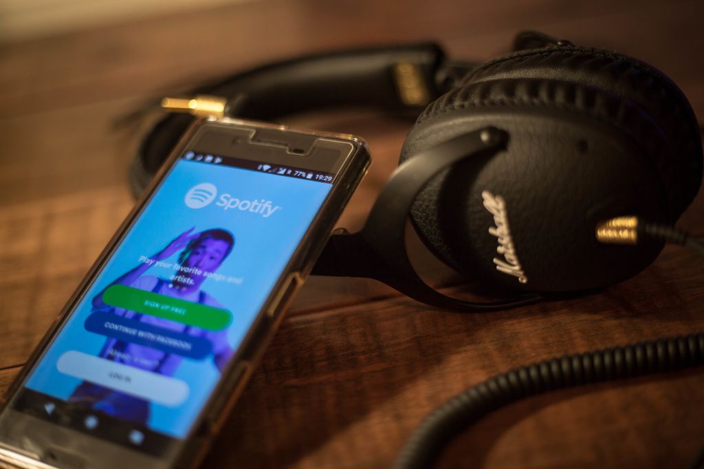 The Spotify application seen displayed on a Sony smartphone...