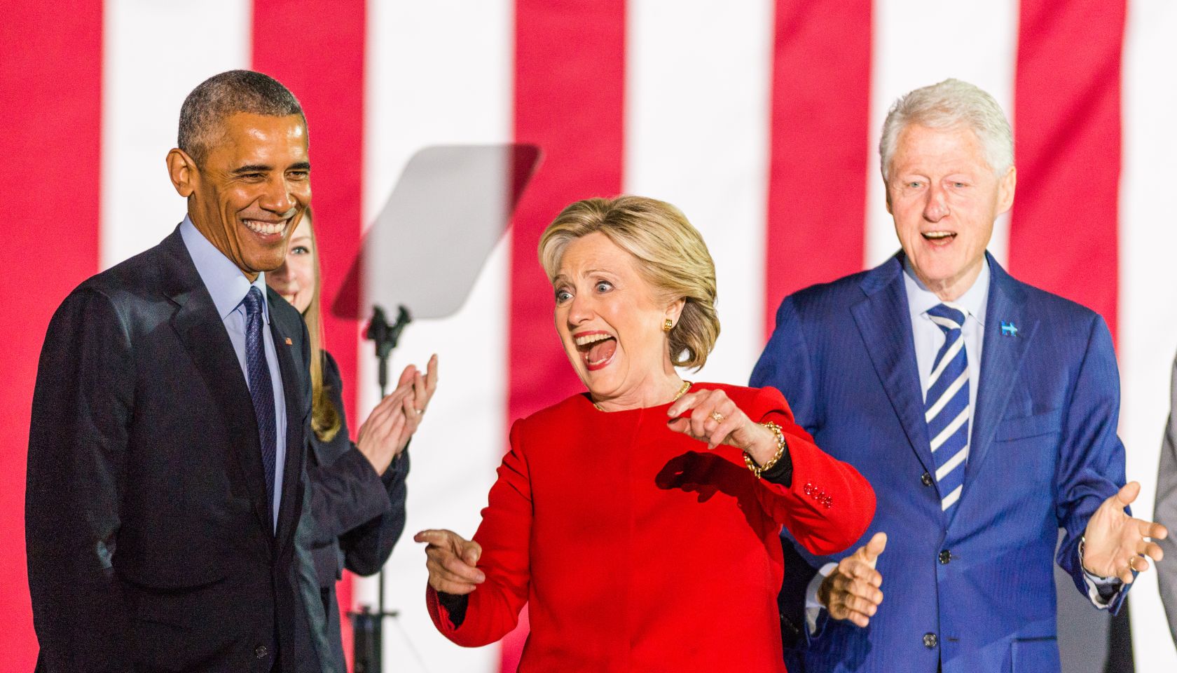President Barack Obama, Hillary and Bill Clinton at a...