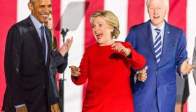 President Barack Obama, Hillary and Bill Clinton at a...