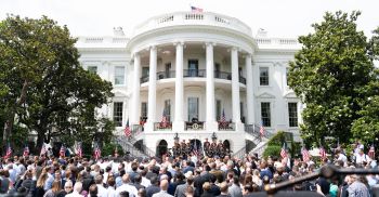 President Donald Trump hosting a celebration of the American...