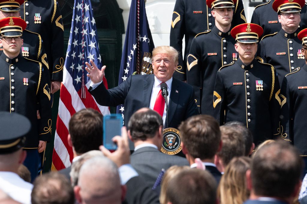 President Donald Trump hosting a celebration of the American...