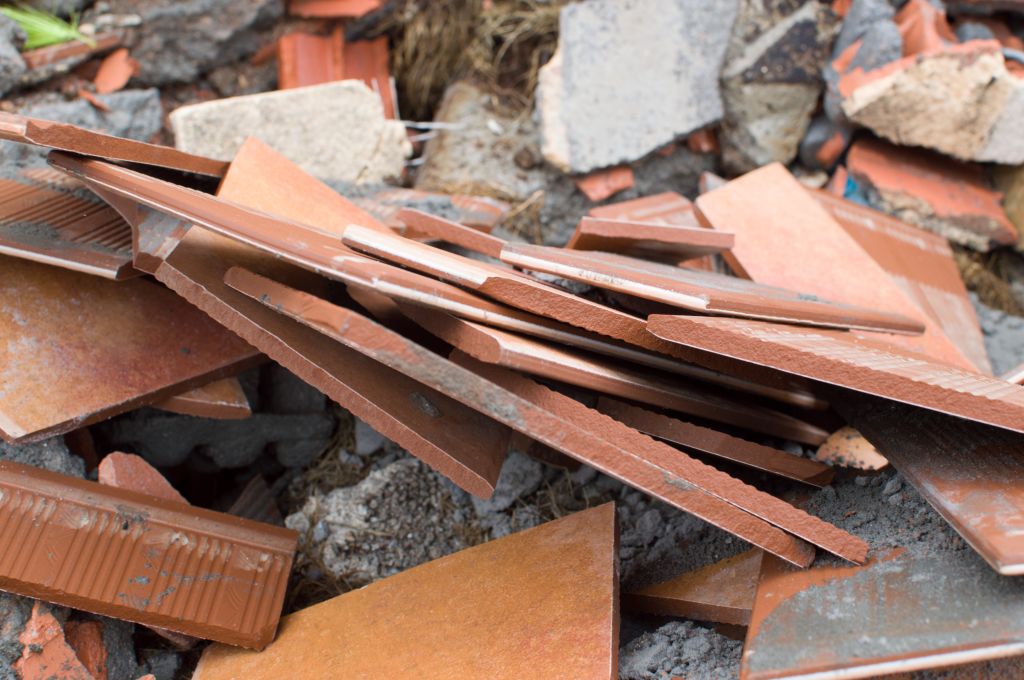 Rubble of demolished sidewalk