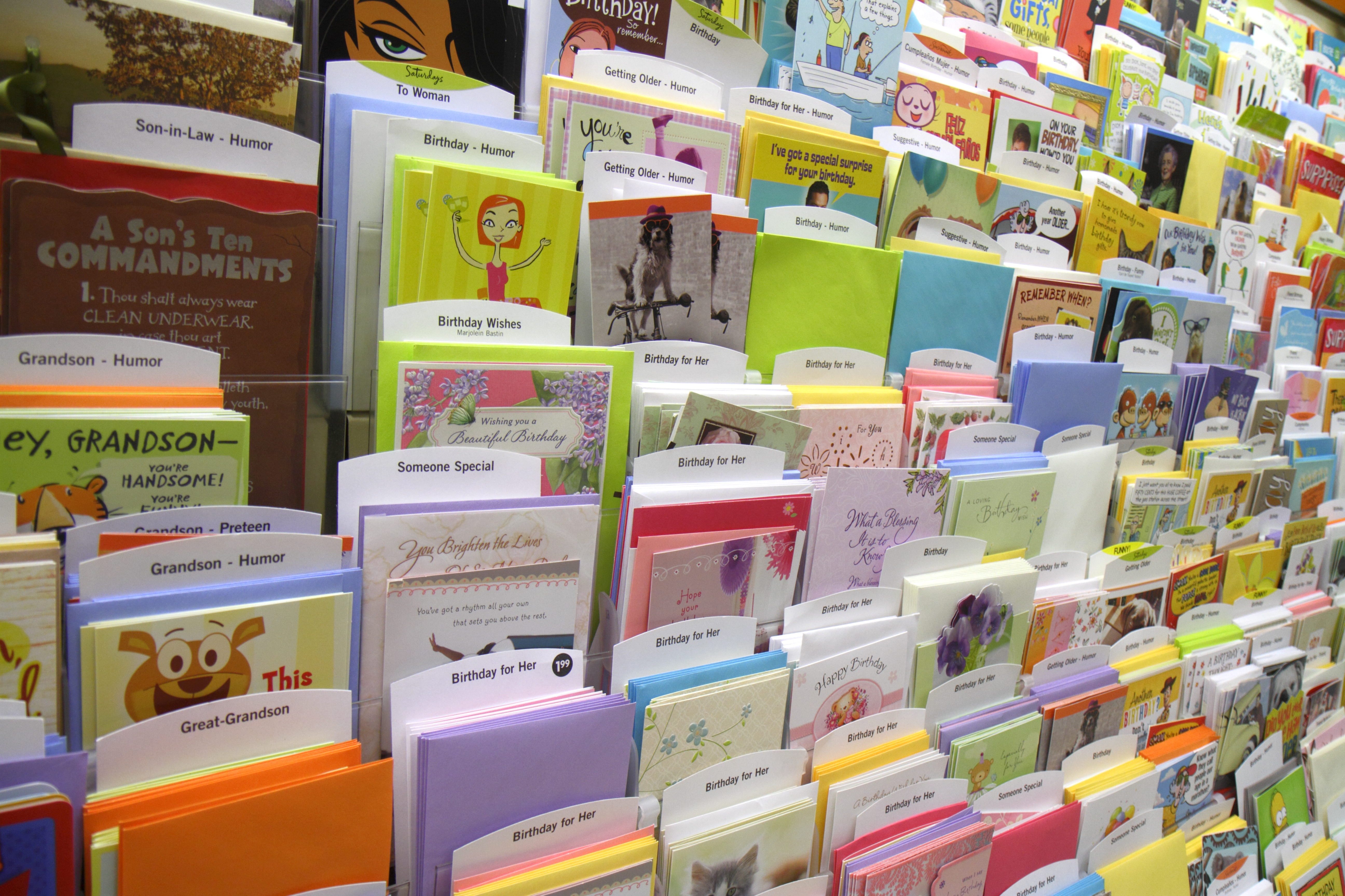 Greeting cards for sale in Publix, grocery store.