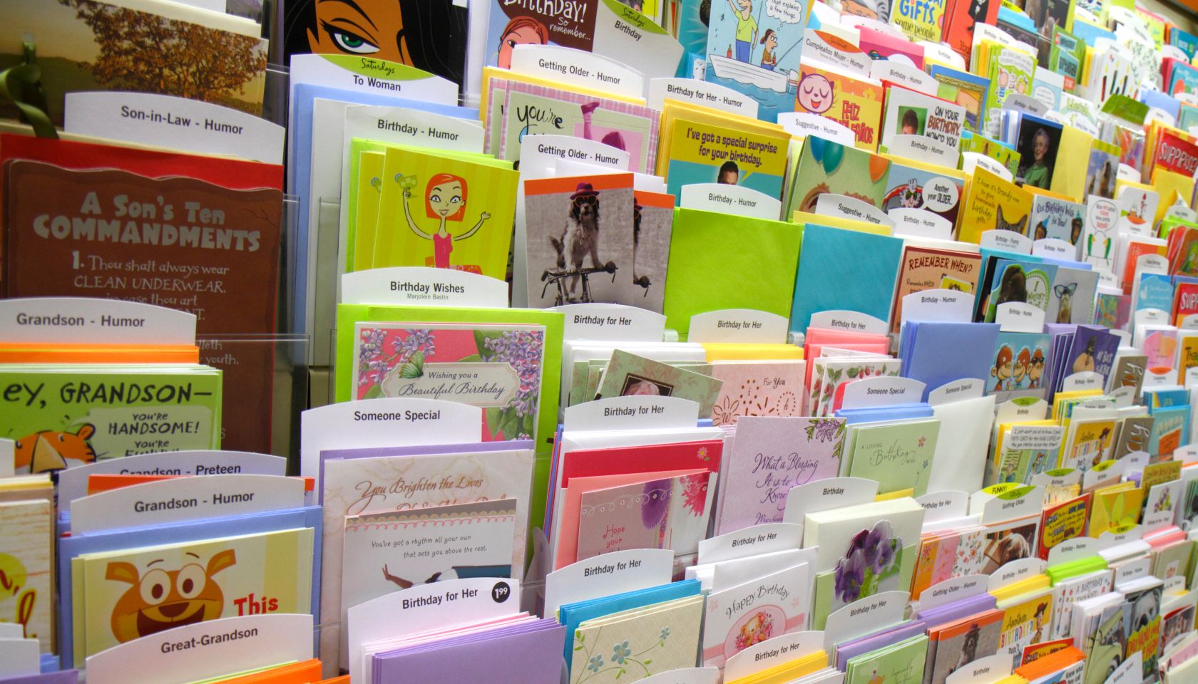 Greeting cards for sale in Publix, grocery store.