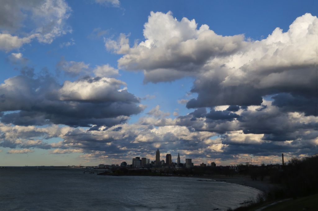 Puffy clouds over Lake Erie and the Downtown Skyline