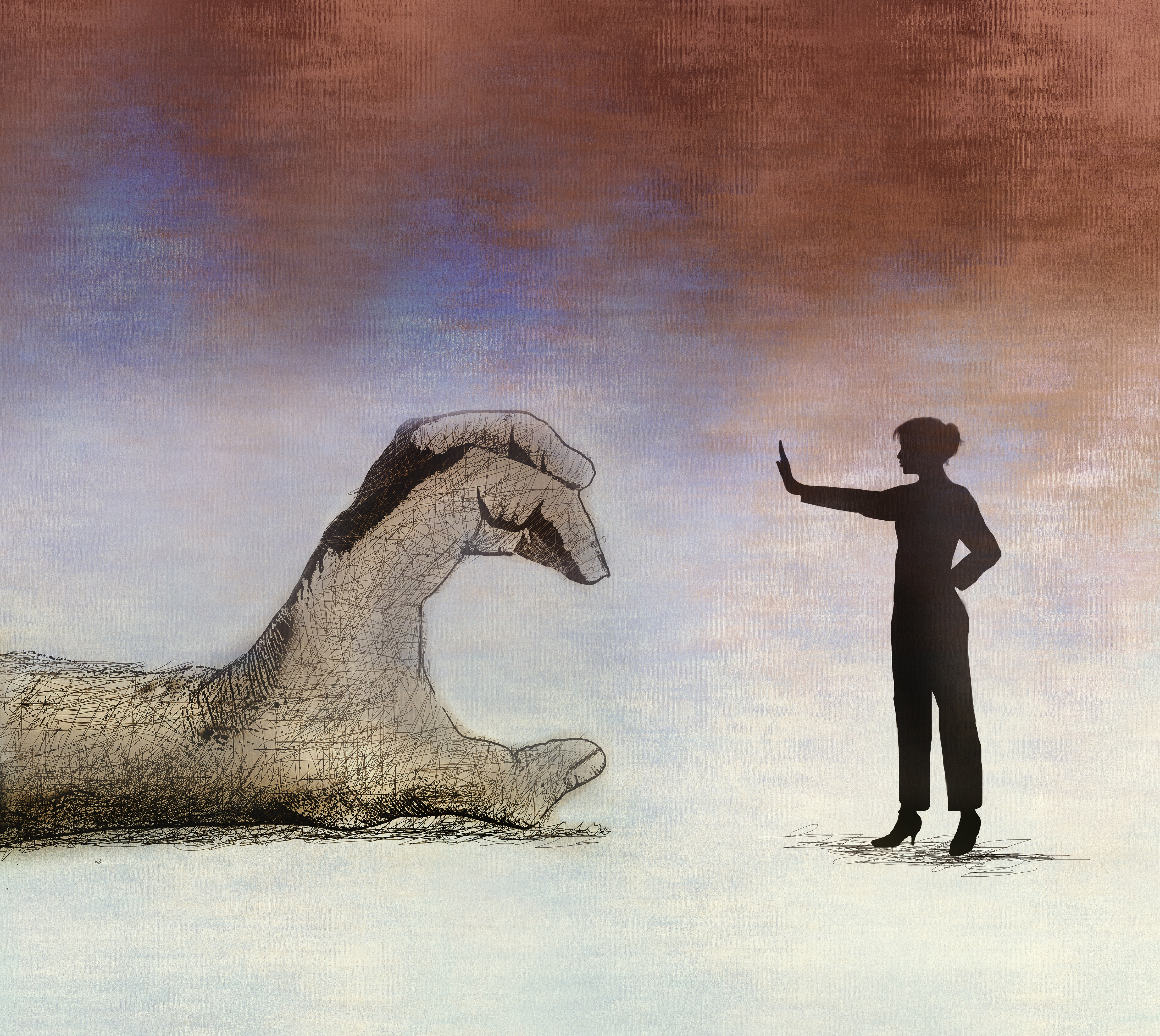 Woman saying no to mans groping hand