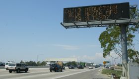 (Orange, CA) (8/20/03) An Amber Alert for two missing girls is posted on a freeway sign along the 57