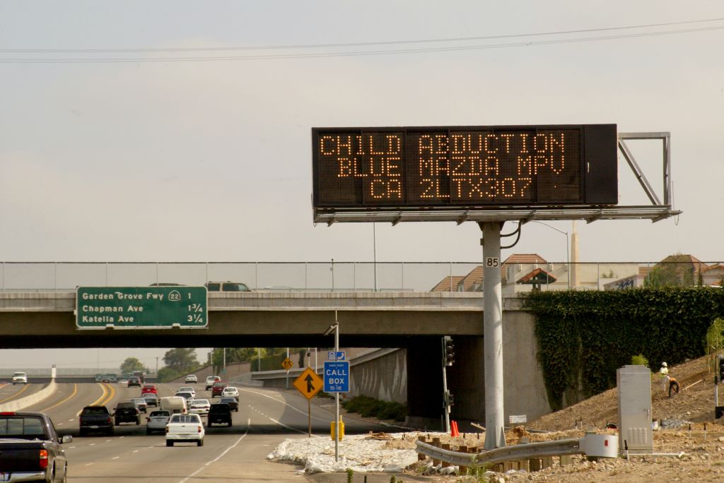 Amber alert sign on freeway of a child abduction