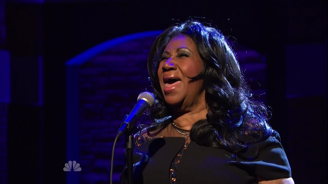 Aretha Franklin during an appearance on NBC's 'Late Night with Seth Meyers.'