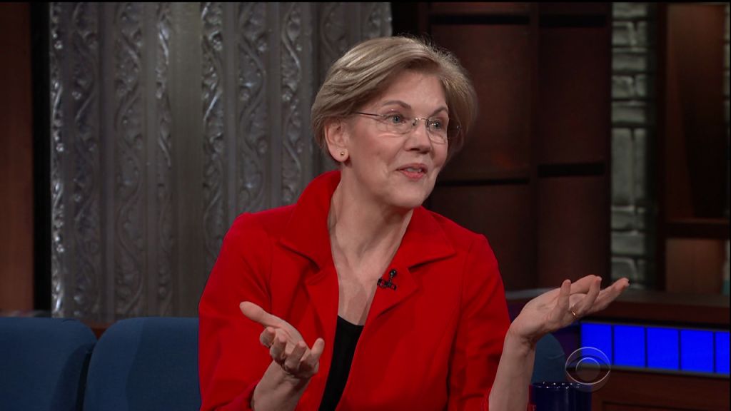 Elizabeth Warren during an appearance on CBS' 'The Late Show with Stephen Colbert.'