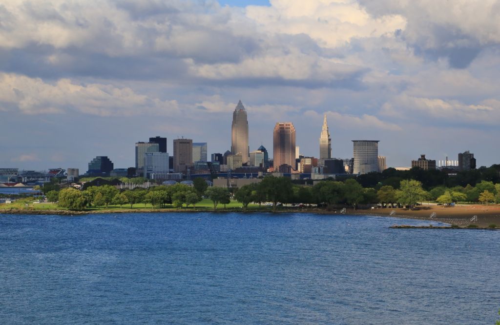 Cleveland skyline on the Lake Erie shore