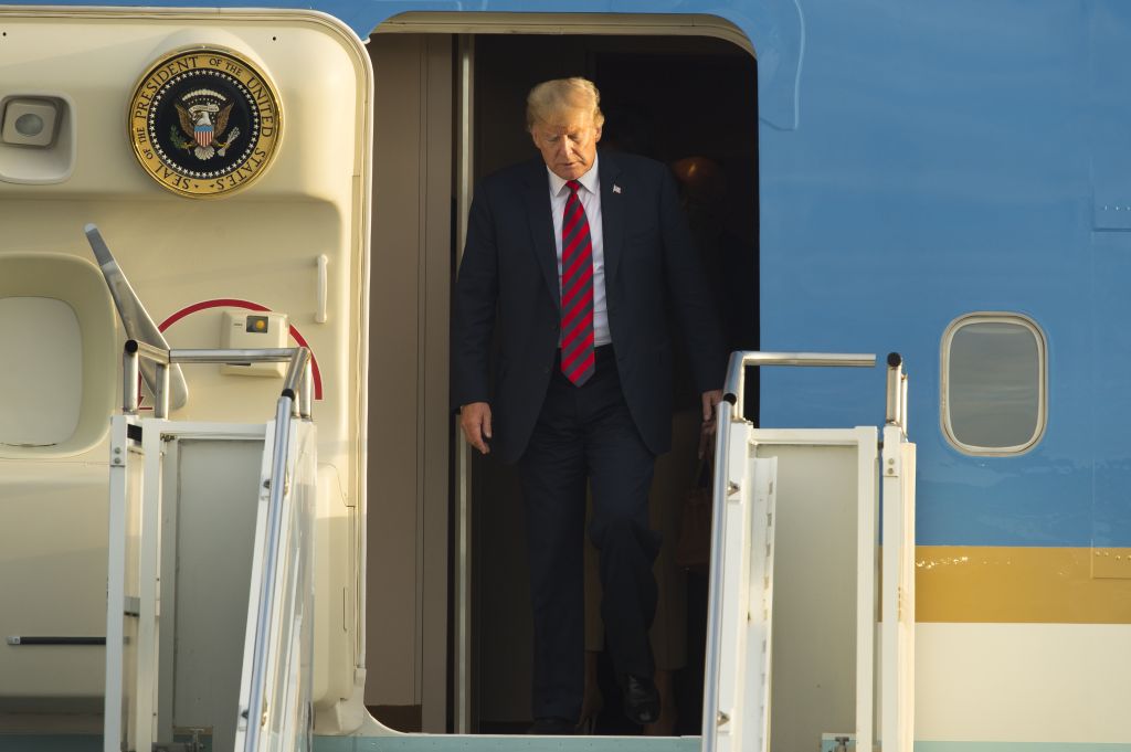 American President Donald Trump lands in Scotland
