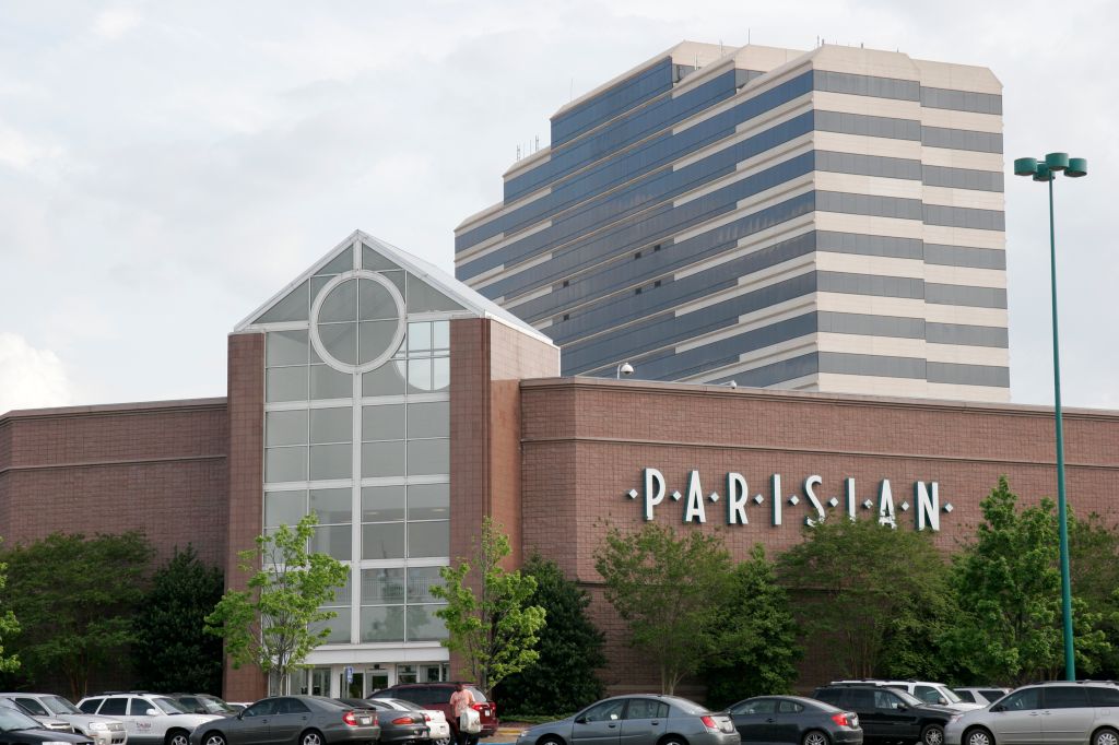 The exterior of Parisian department store at Riverchase Galleria Mall.