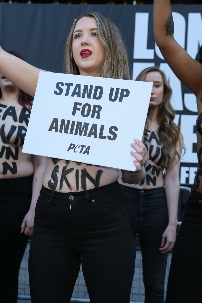 Topless activists stage radical vegan protest at London Fashion Week