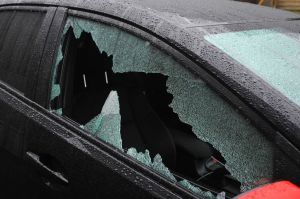 Passenger car with broken window