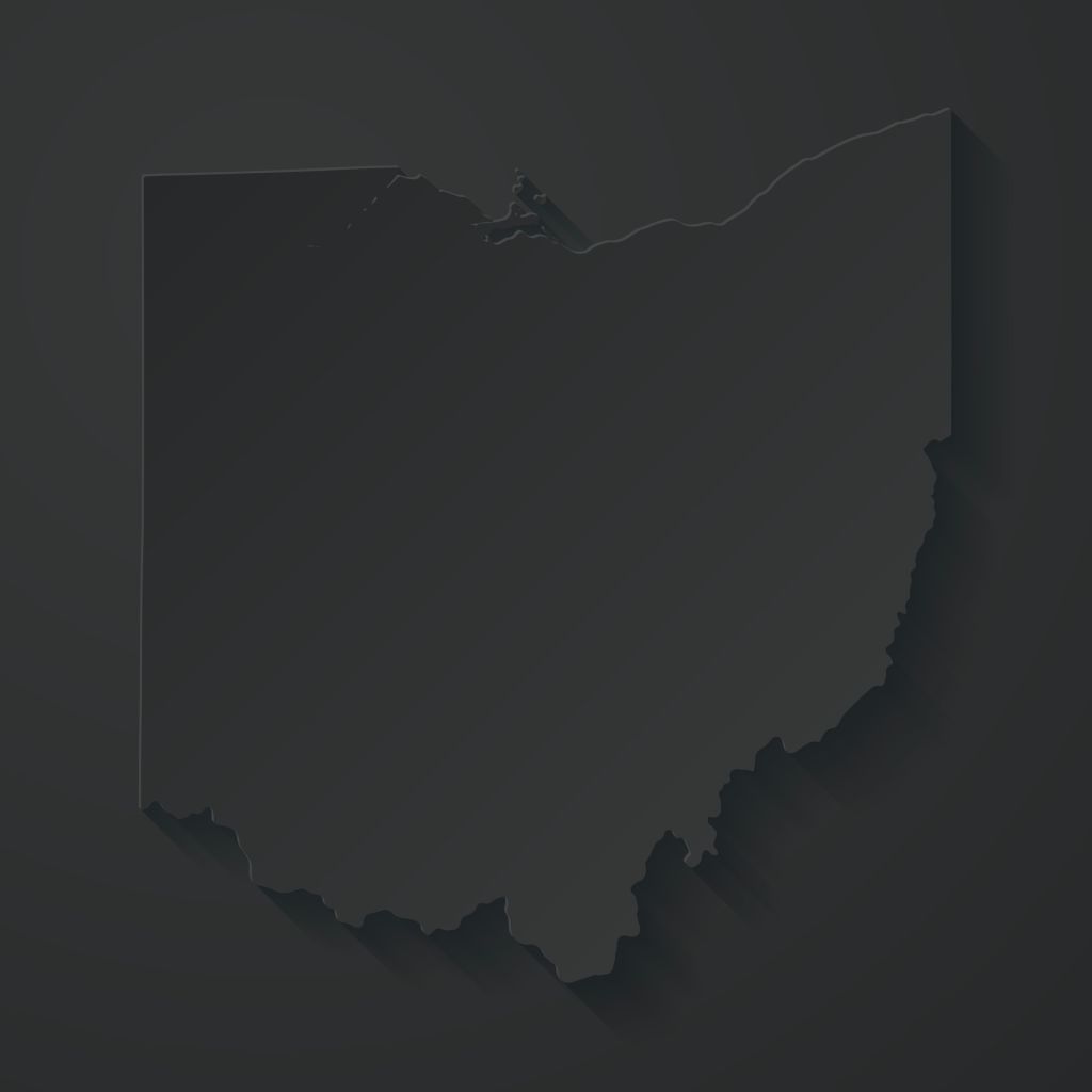 Ohio map with paper cut effect on black background