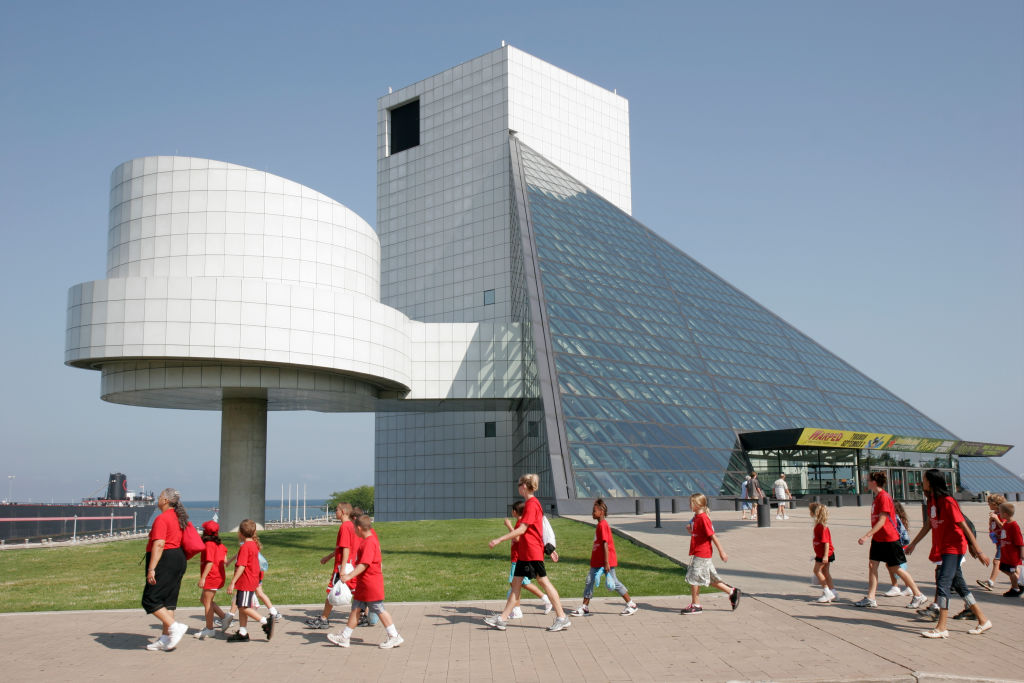 The exterior of the Rock and Roll Hall of Fame.