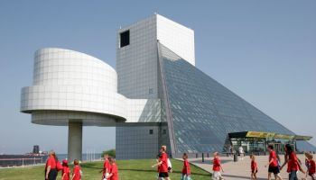 The exterior of the Rock and Roll Hall of Fame.