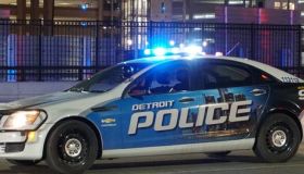 Editorial - Close-up of a Detroit police vehicle with flashing lights
