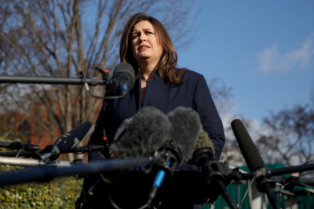 White House Press Secretary Sarah Sanders Speaks To The Media Outside The White House