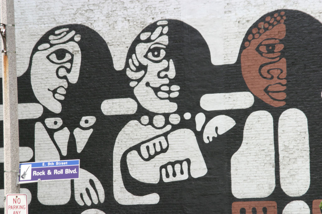 An African art mural on Rock and Roll Boulevard.