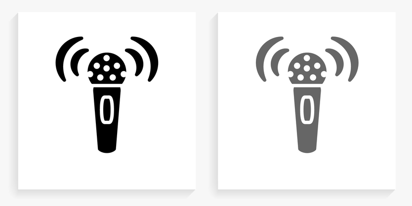 Broadcasting Microphone Black and White Square Icon