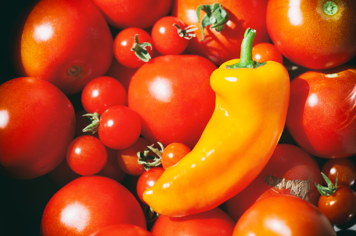 Yellow pepper and tomatoes from the garden, Tours, France