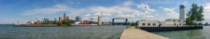 Cleveland skyline with historic Coast Guard Station