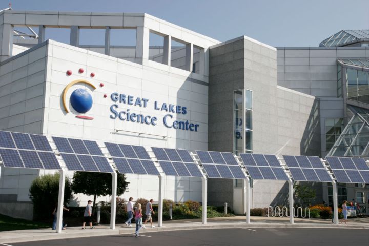 Solar panels outside the Great Lakes Science Center.